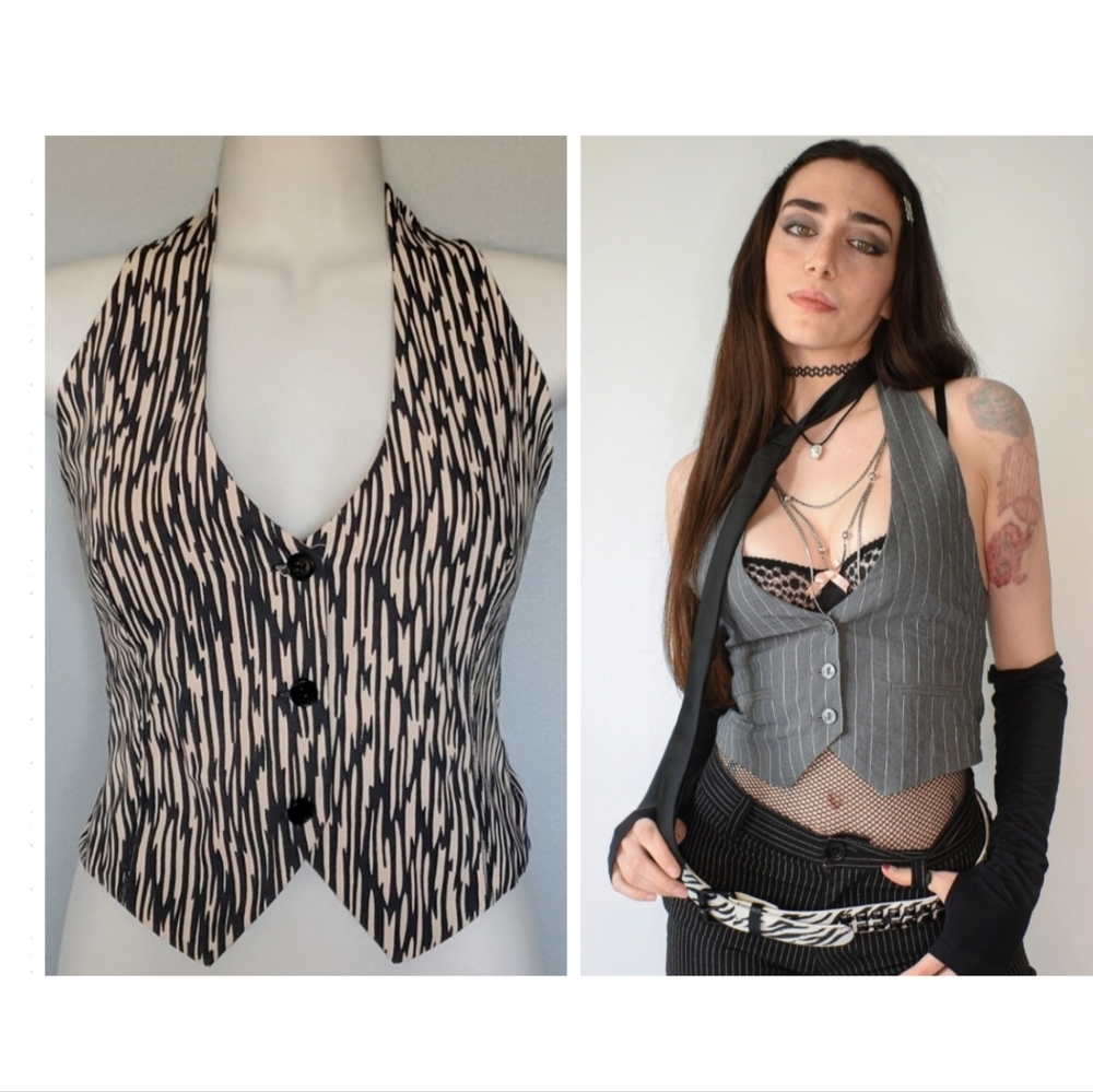 Y2K Sue Stemp cotton Fitted Halter Bratz Micro Steampunk Vest Top 90s